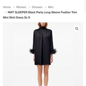 Sleeper Black Long-Sleeve Dress with Feather Trim
